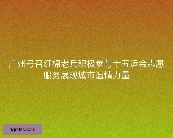 广州号召红棉老兵积极参与十五运会志愿服务展现城市温情力量